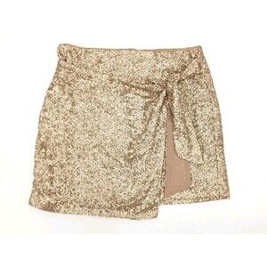 House of Harlow 1960 Champagne Sequin Draped Twist Mini Skirt Quiet Luxury Glam